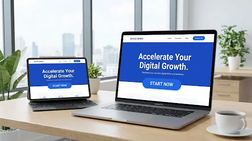 Interface de site com pontuação alta de desempenho no PageSpeed